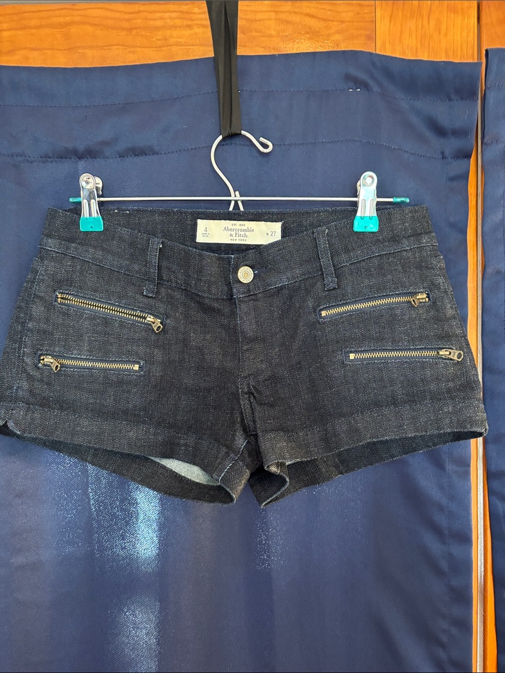 Abercrombie & Fitch Indigo Denim Jean Shorts with Gold-Tone Zipper Accents
